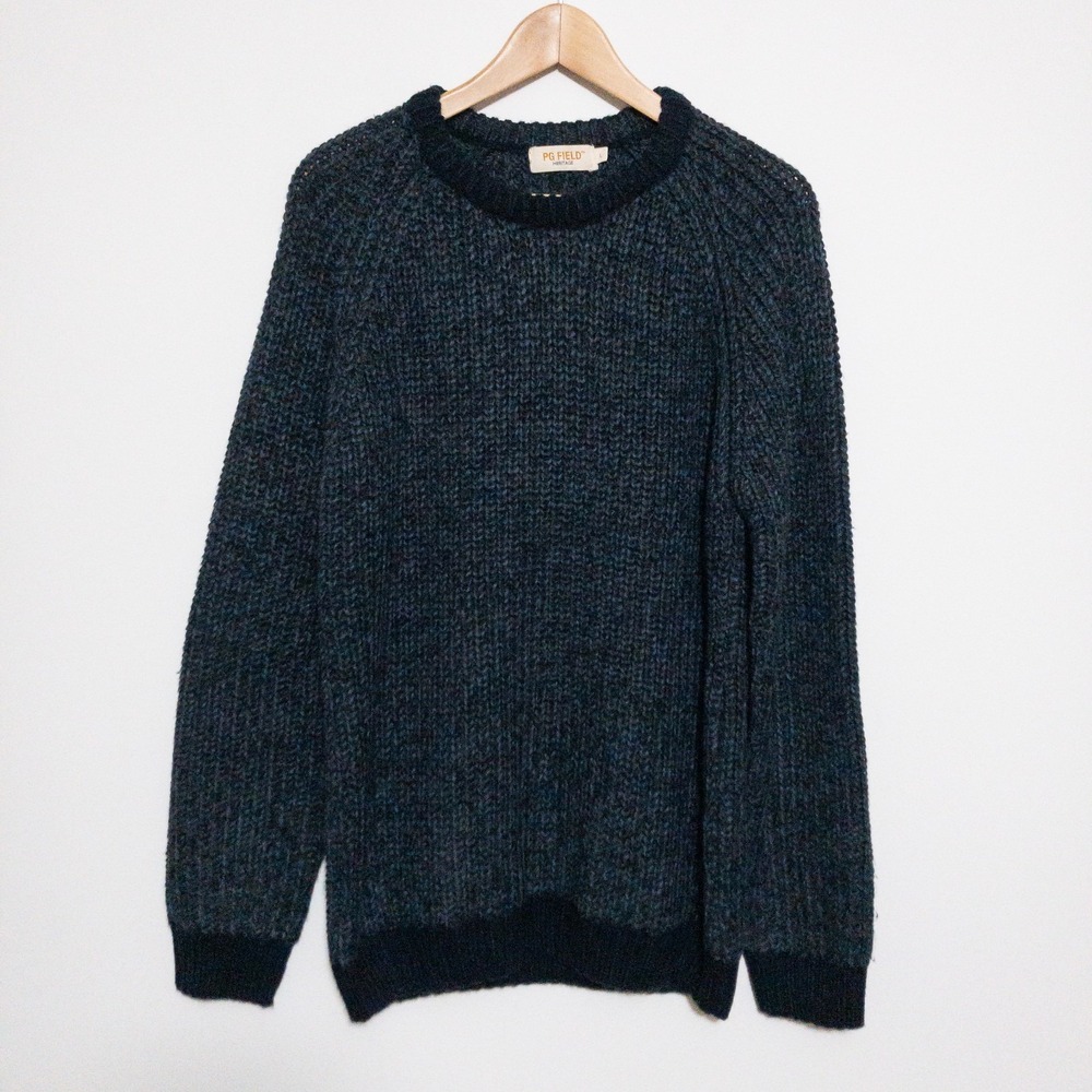 PG Field Heritage Chunky Knit Country Fisherman Sweater Mens L Blue EWM